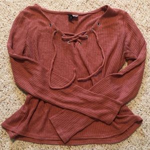 Pink Long Sleeve Cross Neckline